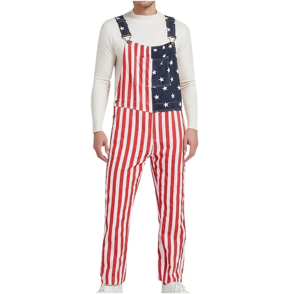 KeShDi American Flag Bib Overalls for Men Patriotic Adjustable Straps Jumpsuit Striped Coveralls Zipper Pocket Pants Cargo Pants Rompers Overall Red S