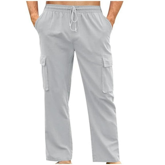 KeShDi Athletic Pants for Men Straight Leg Sweatpants Men Solid Casual Multiple Zipper Button Pockets Outdoor Straight Type Fitness Pants Cargo Pants Trousers Gray XL