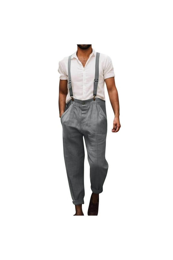 Baggy Bib Overalls Casual Jumpsuit Adjustable Straps Mens Bib Overalls Workwear Fashion Casual Jumpsuit Adjujstable Strap Romper Coverall Loose Long Bib Overalls Gray M