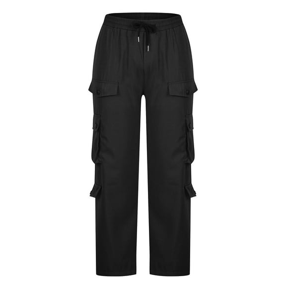 KeShDi Baggy Pants Men Solid Casual Multiple Pockets Outdoor Straight Type Pants Cargo Pants Trousers Black 2X