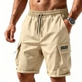 thumbnail image 1 of KeShDi Bermuda Cargo Shorts Stretch Loose Knee Shorts Sporty Casual Outdoor Elastic Waist 7" Inch Men's Solid Color Workwear Shorts Outdoor Sports Multi Pocket Five Quarter Pants Khaki XL, 1 of 6