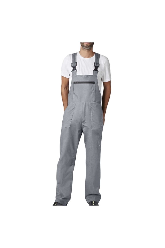 Bib Overalls Work Overalls Baggy Jumpsuit with Pockets Men's Solid Color Multi-Pocket Work Overalls with Straps Gray 2X