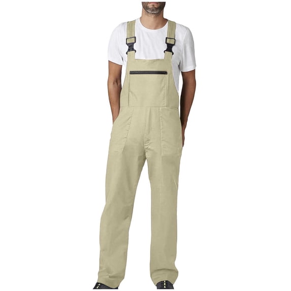 KeShDi Bib Overalls Work Overalls Baggy Jumpsuit with Pockets Men's Solid Color Multi-Pocket Work Overalls with Straps Khaki M
