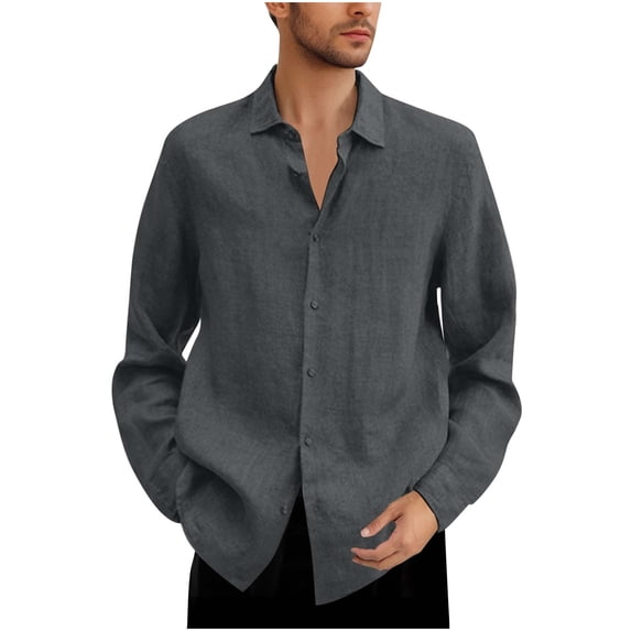 KeShDi Big and Tall Button Down Shirts for Men Long Sleeve Casual Dress Shirt Work Top Soft Loose Fit Dark Gray L