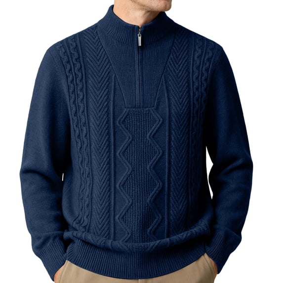 KeShDi Big and Tall Half Zip Sweater for Men Turtleneck Knit Long Sleeve Pullover Winter Top Navy 3X