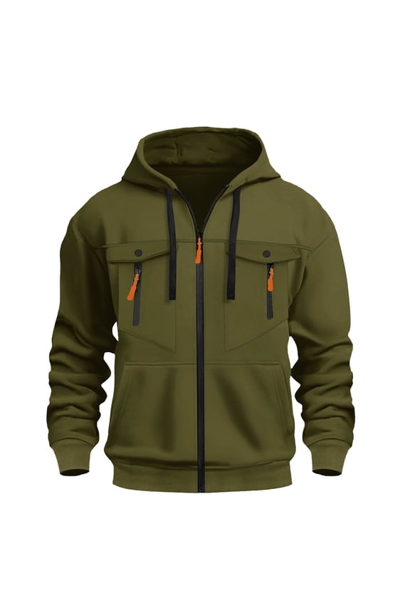 Black Zip Up Hoodie Pullover Hoodies for Men Men's Multi-pocket Sweatshirt Casual Fashion Zipper Pullover Sweatshirt Hoodie Solid Color Men's Long-sleeved Hooded Top Army Green M