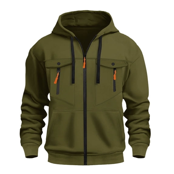 KeShDi Black Zip Up Hoodie Pullover Hoodies for Men Men's Multi-pocket Sweatshirt Casual Fashion Zipper Pullover Sweatshirt Hoodie Solid Color Men's Long-sleeved Hooded Top Army Green L