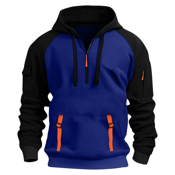 KeShDi Black Zip Up Hoodie Pullover Hoodies for Men Men Casual Hooded Patchwork Pullover Sports Long Sleeves Sweatshirt Blouse Blue 3X