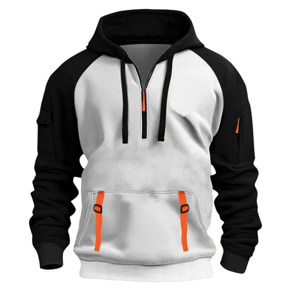 KeShDi Black Zip Up Hoodie Pullover Hoodies for Men Men Casual Hooded Patchwork Pullover Sports Long Sleeves Sweatshirt Blouse White M
