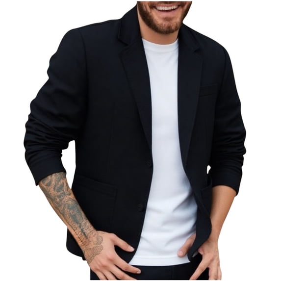 KeShDi Blazer for Men Breasted Trendy Long Sleeved Lapel Imitation Linen Casual Pocket Suit Jacket Black 2X