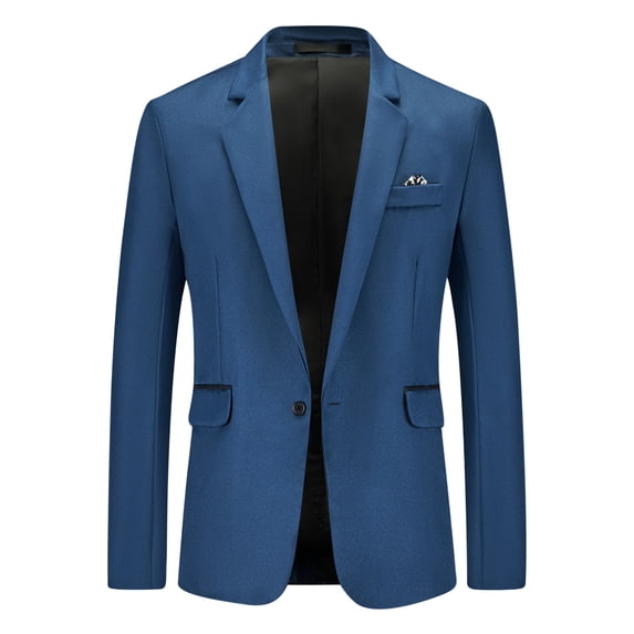 KeShDi Blazers Slim Fit Business Casual Suit Sport Suit New Casual Men's Suit Color Matching Breasted Slim Middle-aged Suit Long Sleeve Hoodless Casual Outwear & Jackets Blue S