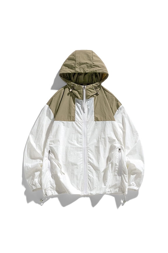 Block Color Jackets Upf50+ Summer Style Men's And Women's Fishing Sports Hooded Sunscreen Clothing White M