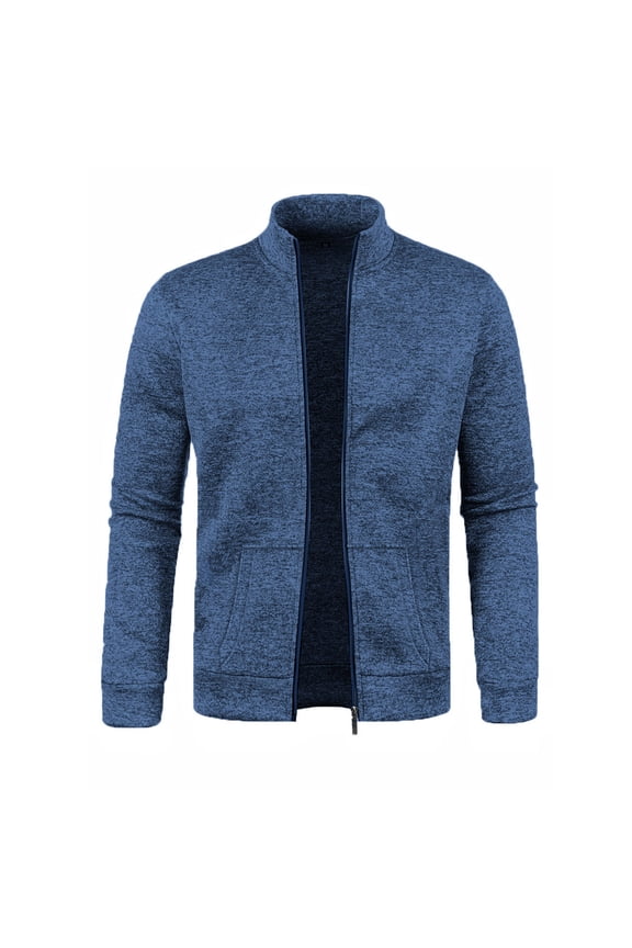 Bomber Jacket Men Men's Solid Color Long Sleeved Stand Up Collar Zipper Cardigan Sweater Jacket Navy 2X