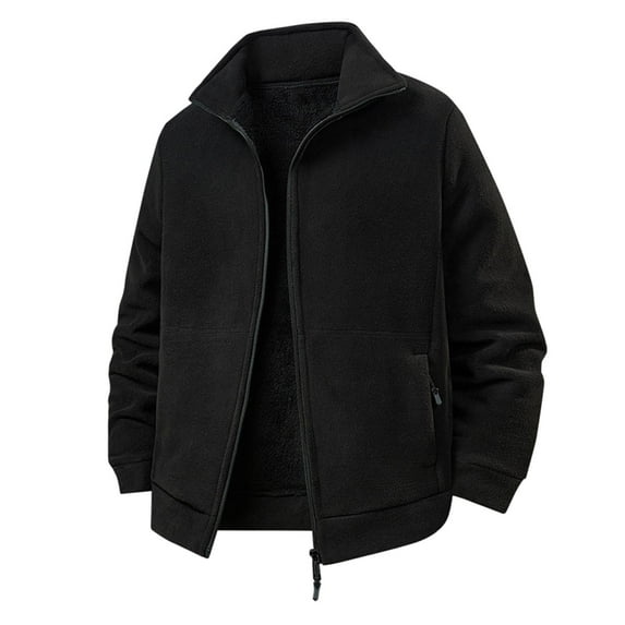 KeShDi Bomber Jacket Mens Fleece Jacket Men Solid-Color Casual Thick Fleece Zipper Pocket Long Sleeve Stand-Up Outwear Jacket Black 3X