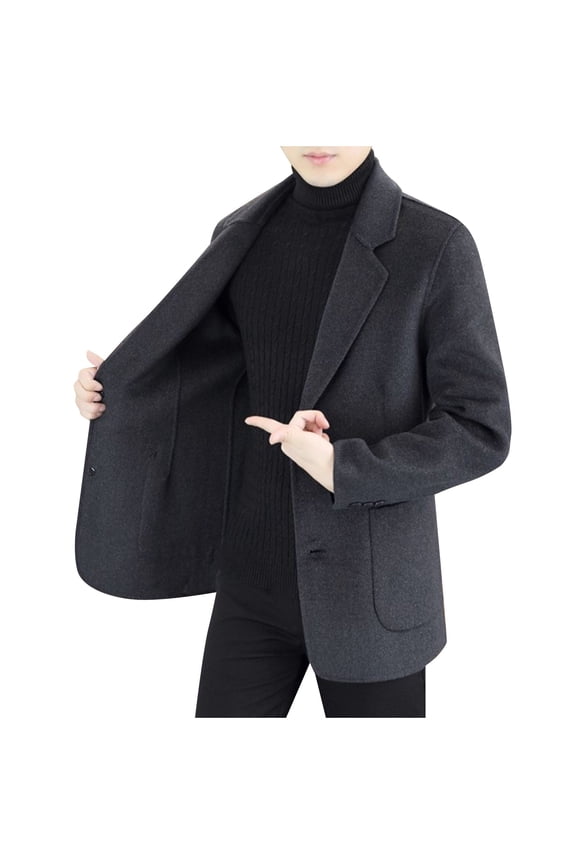 Bomber Jacket Mens Fleece Jacket Men's Casual Woolen Jacket Solid Color Woolen Fabric and Velvet Tops Dark Gray 4X
