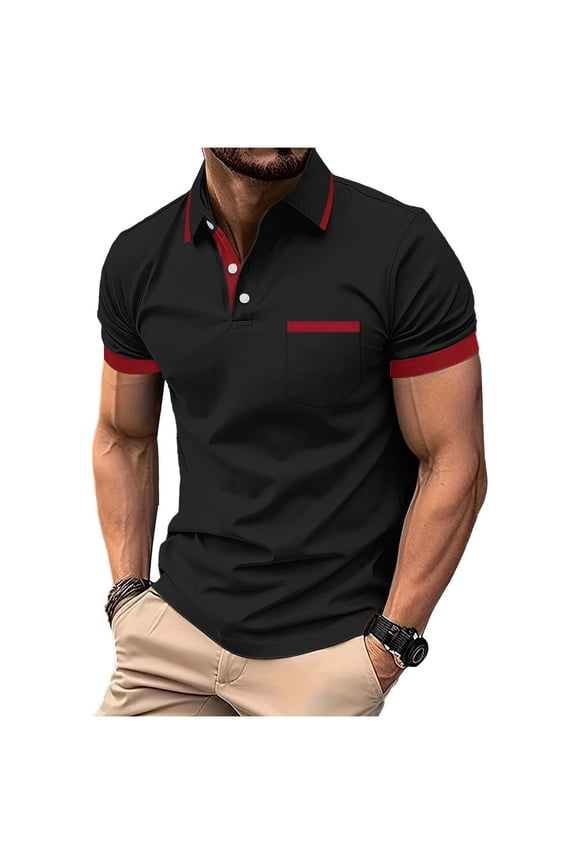 Business Casual Polo Shirt Pique Tshirt Men's Colorblocked Pocket Short Sleeve Button-Up Turndown Collar Pullover Casual Fashion Top Black 2X