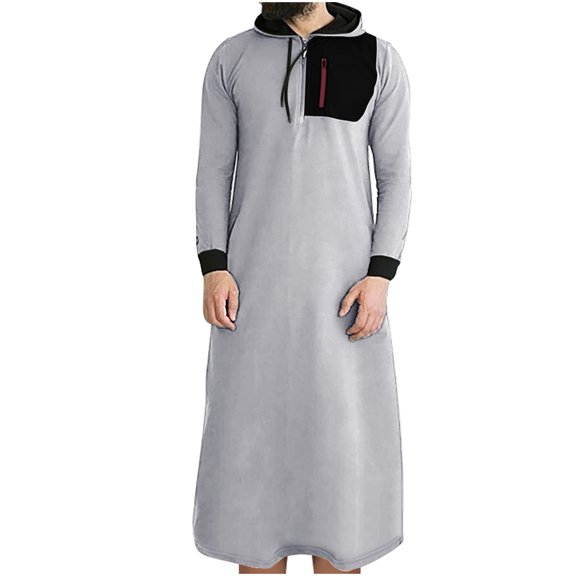KeShDi Button Down Shirt Men Casual Hooded Drawstring Solid Long Sleeve Hoodies Long Dresses with Pocket Gray L