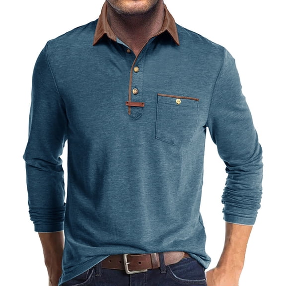 KeShDi Button Down Shirt Men Casual and Fashionable Solid Color Turndown Collar Pocket Blouse/shirt Blue M