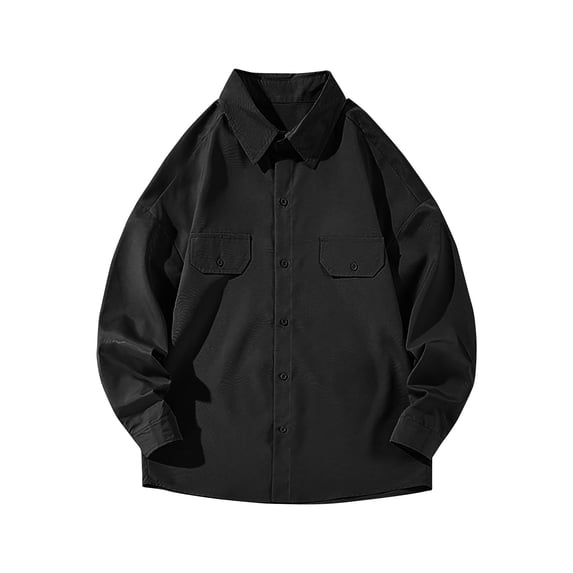KeShDi Button Down Shirt Men Long Sleeve Solid Color Lapel Button Fashion Fallow T-Shirt Black XL