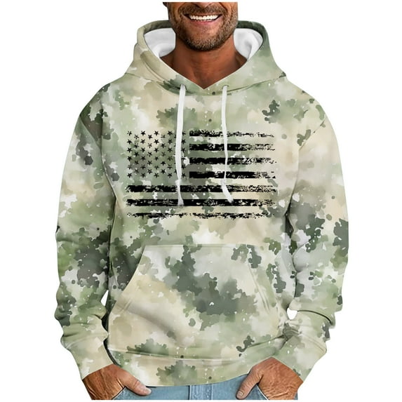 KeShDi Camo Hoodie for Men Y2k Hoodies with Pockets Workout Running Streetwear American Flag Pattern Men's Leisure Pullover Return Ancients Printed Sports Hooded Sweatshirts Green XL
