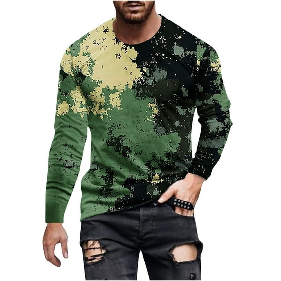 KeShDi Camo Shirt T Shirt Fashionable Men'sPprinted Long Sleeved Round Neck Casual and Comfortable Multicolor 3X