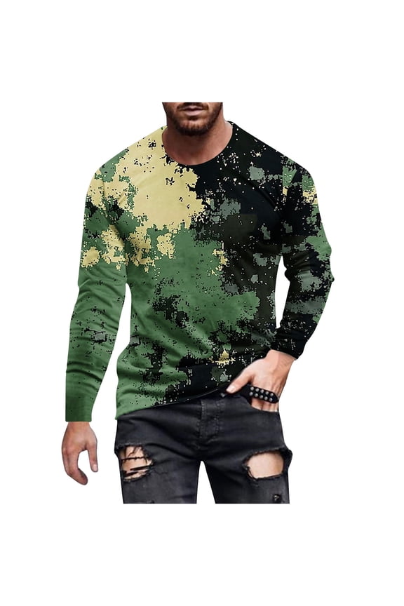 Camo Shirt T Shirt Fashionable Men'sPprinted Long Sleeved Round Neck Casual and Comfortable Multicolor 5X