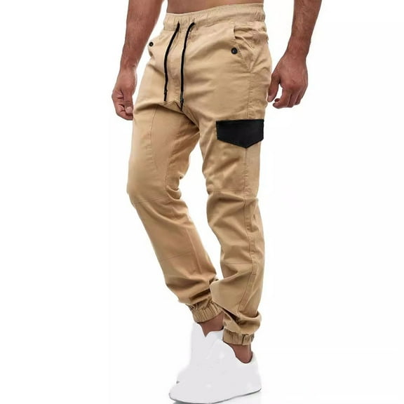 KeShDi Cargo Pants Men Pants Insulated Work Pants Mens Casual Fashion Leggings Pants Color Blocking Trousers Elastic Waist Pants Khaki M