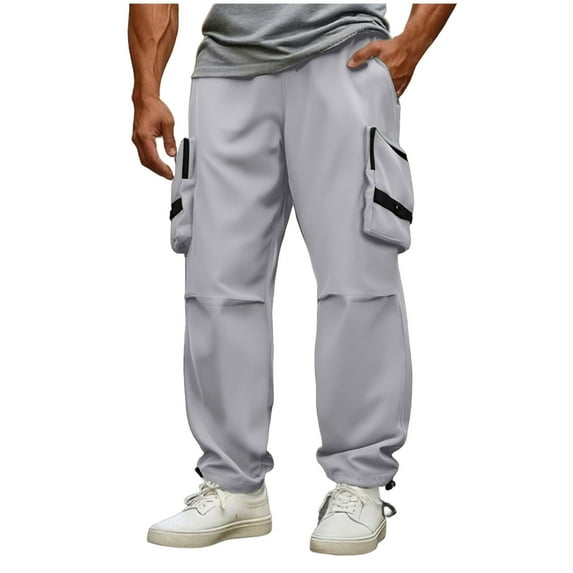 KeShDi Cargo Pants Men Men's Cargo Sweatpants Men's Solid Color Outdoor Multi Pocket Workwear Straight Leg Pants Gray XL