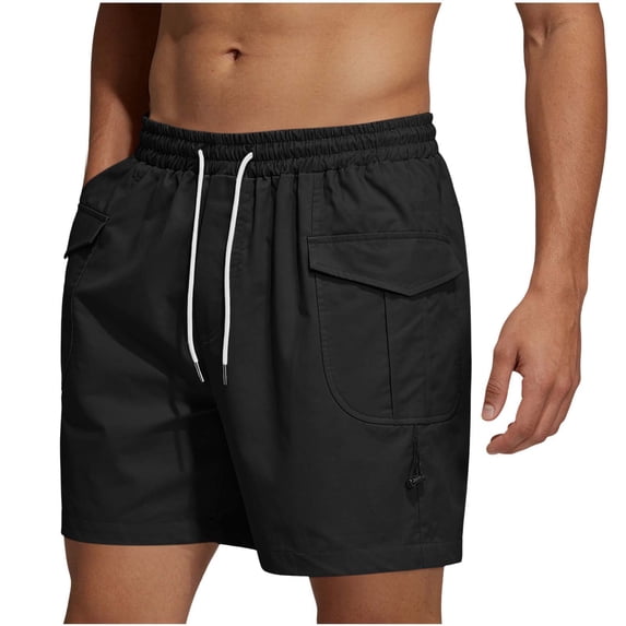 KeShDi Cargo Shorts Mens Shorts Casual Mens Khaki Shorts Men's Casual Solid Color Elastic Waistband Drawstring Breathable Pocket Shorts Black 5X