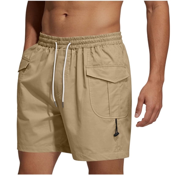 KeShDi Cargo Shorts Mens Shorts Casual Mens Khaki Shorts Men's Casual Solid Color Elastic Waistband Drawstring Breathable Pocket Shorts Khaki 5X