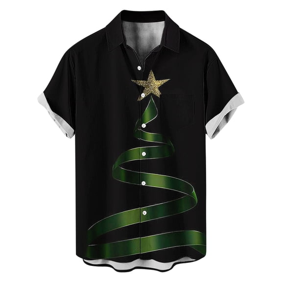KeShDi Christmas Camo Shirt Men Casual Fashion Turndown Collar Printing Short Sleeve Button Shirt Blouse Army Green3X