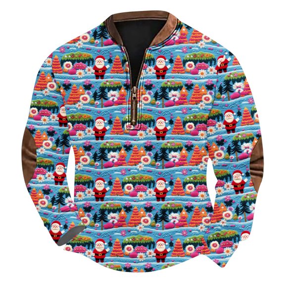 KeShDi Christmas Camo Sweatshirt Men's Round Neck Hoodie Print Pullover Long Sleeved Top WhiteL