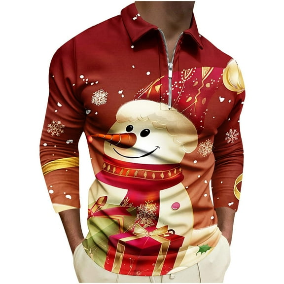 KeShDi Christmas Long Sleeve Shirts for Men Christmas printed long sleeved lapel T-shirt top Multicolor 2X
