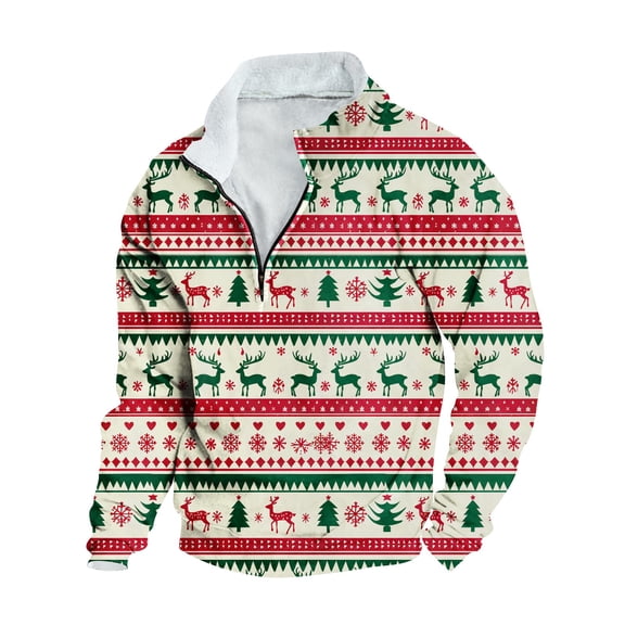 KeShDi Christmas Mens Sweatshirt Men's Casual Hoodie Christmas Printed Stand Collar Zipper Long-sleeved Loose Top MulticolorS