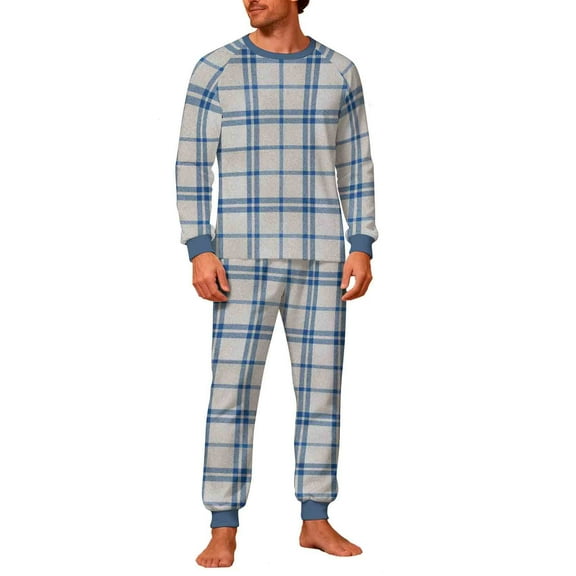 KeShDi Christmas Pajamas For Men's Christmas Fashion Christmas Plaid Print Tops And Pants Pajama Suit Homewear Gray S