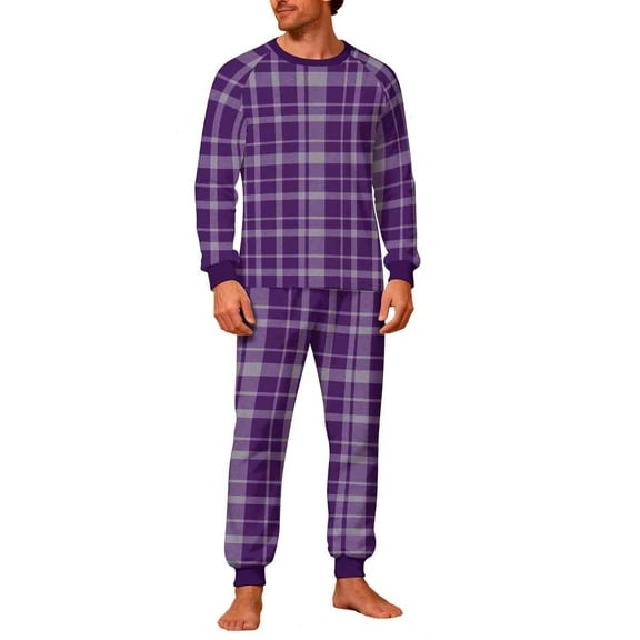 KeShDi Christmas Pajamas Men's Christmas Fashion Christmas Plaid Print Tops And Pants Pajama Suit Homewear Purple 2X