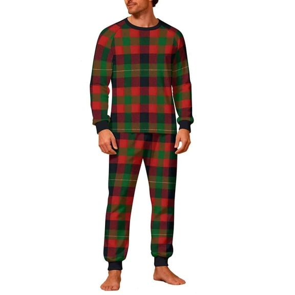 KeShDi Christmas Pajamas Men's Christmas Fashion Christmas Plaid Print Tops And Pants Pajama Suit Homewear Wine S