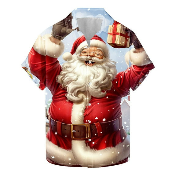 KeShDi Christmas Shirts Men's Printing Button Casual Short Sleeve Turndown Collar Blouse Shirt Multicolor 4X
