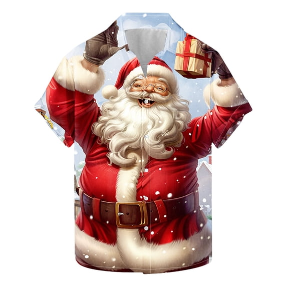 KeShDi Christmas Shirts Men's Printing Button Casual Short Sleeve Turndown Collar Blouse Shirt Multicolor M
