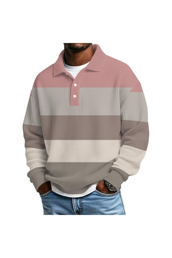 Color Block Tops Quarter Zip Pullover Men Trendy Y2k Blouse Men's Vintage Fashionable Print Casual Solid Color Button Turndown Collar Long Sleeve Shirt. Pink 2X