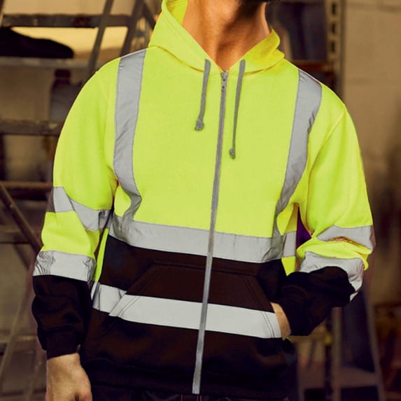 KeShDi Construction Long Sleeve Shirts For Men Hooded Sweatshirt With Reflective Strip Sanitation Work Match Color Zipper Hoodie Green 5X