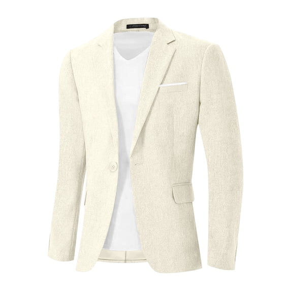 KeShDi Dress Jackets for Men Sport Coat Suit Jacket Slim Business One Button Beige L