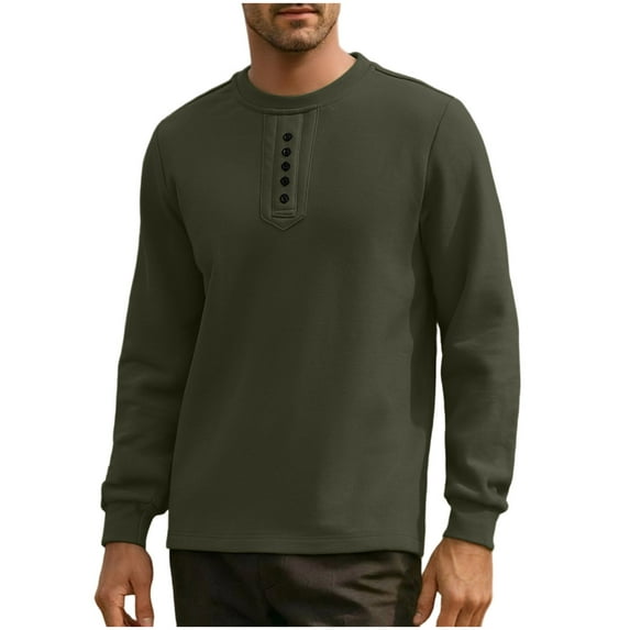 KeShDi Dress Shirts for Men Oversized Tshirts for Men Men's Solid Color Long Sleeved Round Neck Warm Fleece Pullover Sweatshirt Army Green 3X