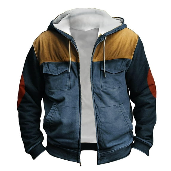 KeShDi Fall Coats Men Casual Solid Color Zipper Long Sleeve Hoodless Outwear Sweatshirt Jackets Dark Blue XL