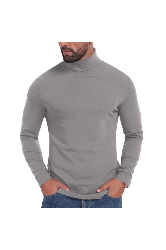 Flannel Jacket Men's Solid Color Elastic Turtleneck Long Sleeve Slim Blouse Tops Blouses Gray M