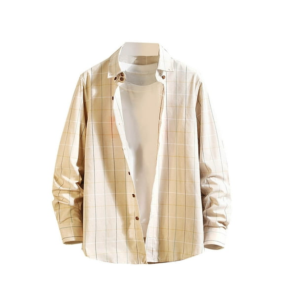 KeShDi Flannel Shirt Men Men Casual Buttons Beach Print Turndown Short Sleeve Shirt Blouse Khaki 2X