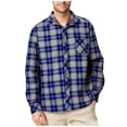 thumbnail image 1 of KeShDi Flannel Shirt Men Men Plaid Fashionable Casual Pocket Button Long Turndown Collar Blouse Shirt Blue 3X, 1 of 1