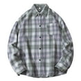 thumbnail image 1 of KeShDi Flannel Shirt Men Plaid Fashionable Casual Button Long Sleeve Turndown Collar Blouse Shirt Green 2X, 1 of 3