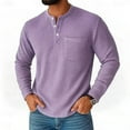 thumbnail image 1 of KeShDi Flannel Shirt Men Solid Color Long Sleeve Round Neck Button Pocket Top T-Shirt Purple 2X, 1 of 2