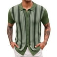 thumbnail image 1 of KeShDi Flannel Shirt Men Summer Men's Casual Shirt Striped Knitted Short Sleeved Short Sleeved Lapel Top/shirt Green L, 1 of 1